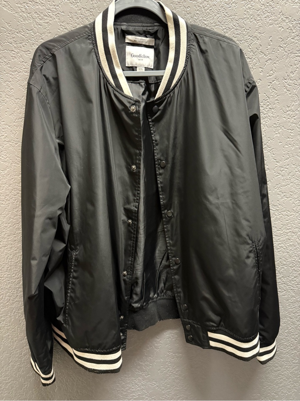 Goodfellow & Co Black Bomber Jacket with White Stripes